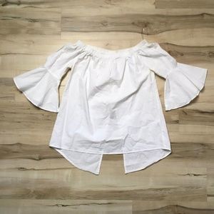 Live 4 truth white crop shoulder top frilly poofy